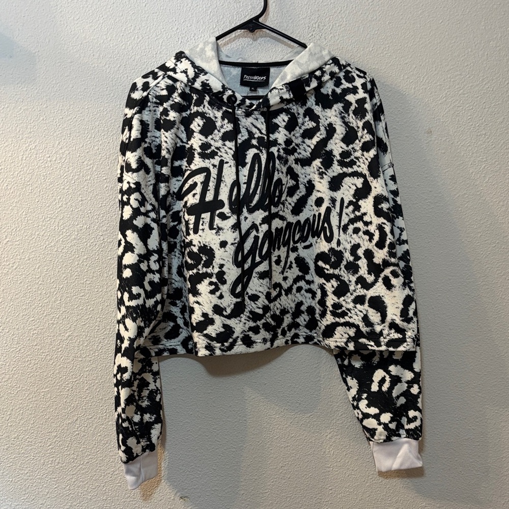 NWT Fresh Hoods Black and White Leopard Print Hoodie
